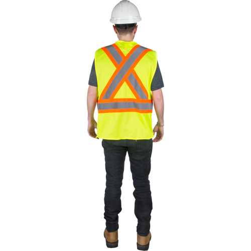 Traffic Safety Vest, High Visibility Lime-Yellow, Medium, Polyester O-Max