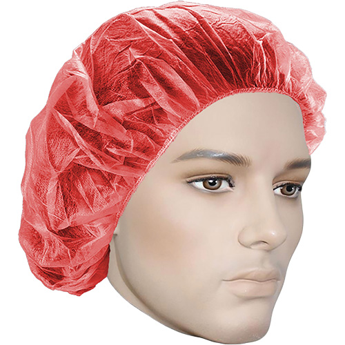Bonnets bouffants, Polypropyl&egrave;ne, 21", Rouge O-Max