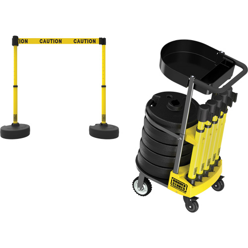 Chariot de transport avec plateau pour barri&egrave;re PLUS, 75' lo, M&eacute;tal, Jaune O-Max