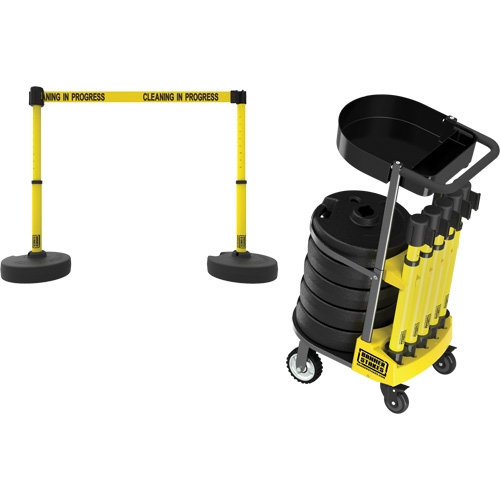 Chariot de transport avec plateau pour barri&egrave;re PLUS, 75' lo, M&eacute;tal, Jaune O-Max