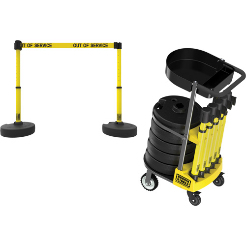 Chariot de transport avec plateau pour barri&egrave;re PLUS, 75' lo, M&eacute;tal, Jaune O-Max