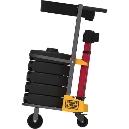 PLUS Barrier Post Cart Kit with Tray, 75' L, Metal, Yellow O-Max