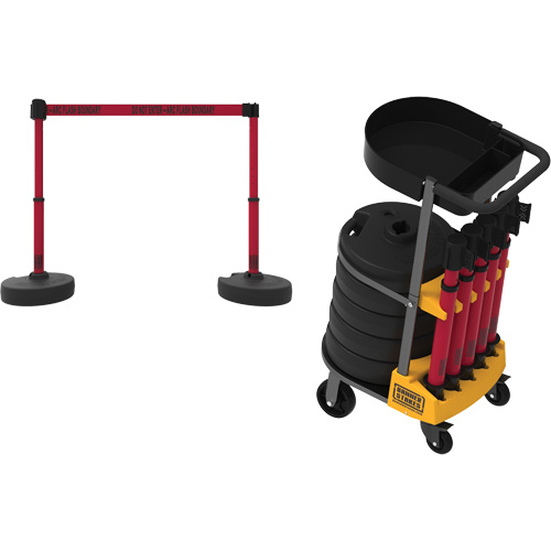 Chariot de transport avec plateau pour barri&egrave;re PLUS, 75' lo, M&eacute;tal, Jaune O-Max