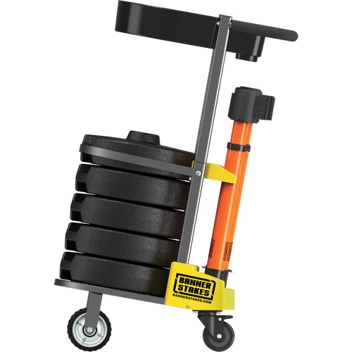 Chariot de transport avec plateau pour barri&egrave;re PLUS, 75' lo, M&eacute;tal, Orange O-Max