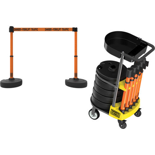 Chariot de transport avec plateau pour barri&egrave;re PLUS, 75' lo, M&eacute;tal, Orange O-Max