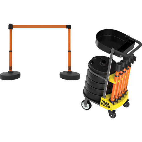 Chariot de transport avec plateau pour barri&egrave;re PLUS, 75' lo, M&eacute;tal, Orange O-Max