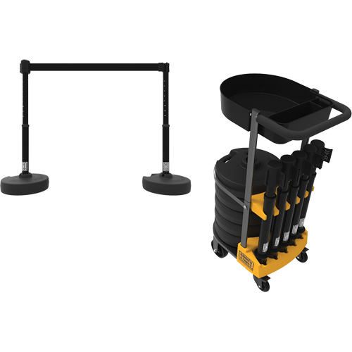 Chariot de transport avec plateau pour barri&egrave;re PLUS, 75' lo, M&eacute;tal, Noir O-Max