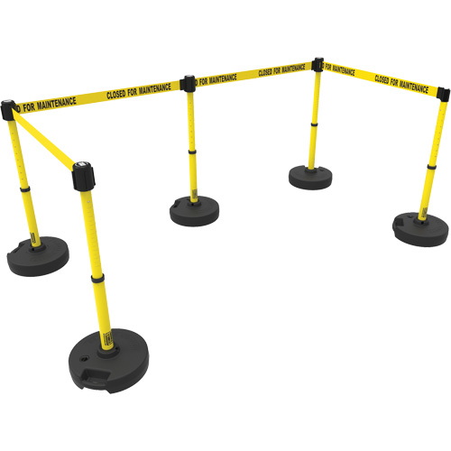 PLUS Barrier Post Set X5, Plastic, 42" H, Yellow Tape, 15' Tape Length O-Max