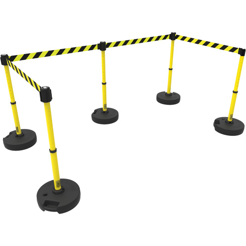 PLUS Barrier Post Set X5, Plastic, 42" H, Yellow Tape, 15' Tape Length O-Max