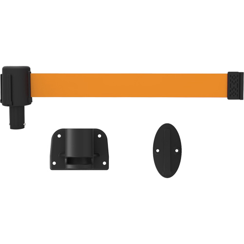 PLUS Wall Mount Barrier System, Plastic, Screw Mount, 15', Orange Tape O-Max