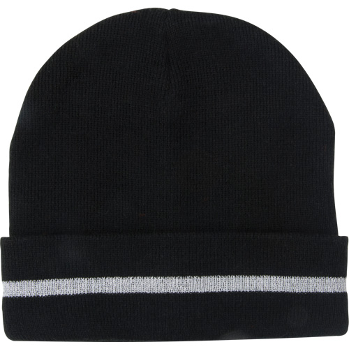 Knit Hat with Silver Reflective Stripe, One Size, Black O-Max