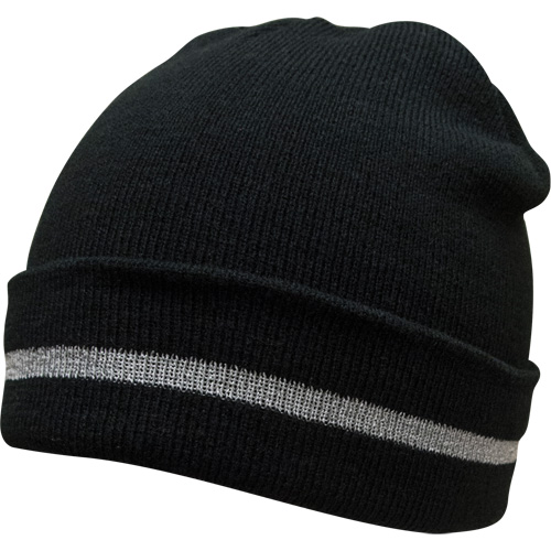 Knit Hat with Silver Reflective Stripe, One Size, Black O-Max