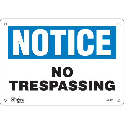 "No Trespassing" Sign, 7" x 10", Plastic, English O-Max