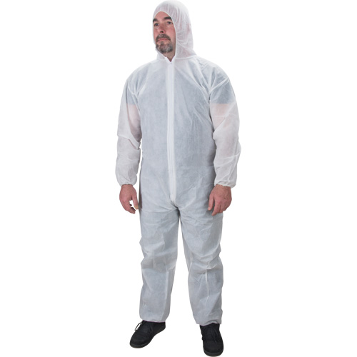 Hooded Coveralls, Medium, White, Polypropylene O-Max