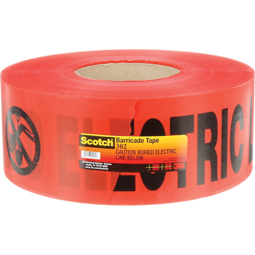 Scotch&reg; Buried Barricade Tape, English, 3" W x 1000' L, 4 mils, Black on Red O-Max