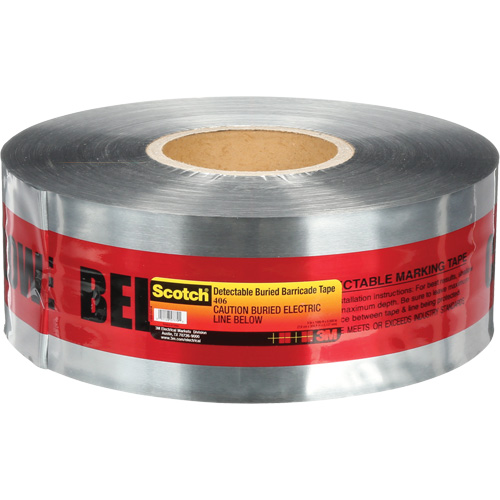 Scotch&reg; Detectable Buried Barricade Tape, English, 3" W x 1000' L, 5 mils, Black on Red O-Max
