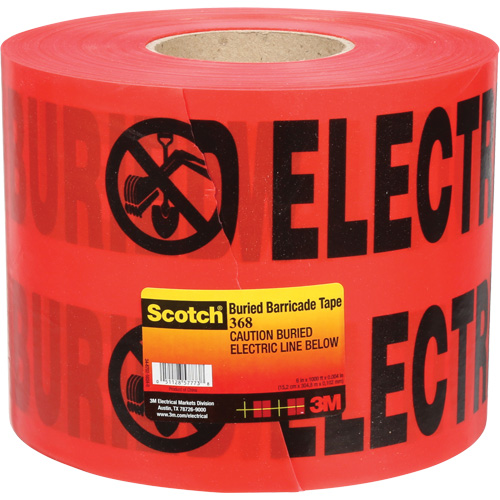 Scotch&reg; Buried Barricade Tape, English, 6" W x 1000' L, 4 mils, Black on Red O-Max