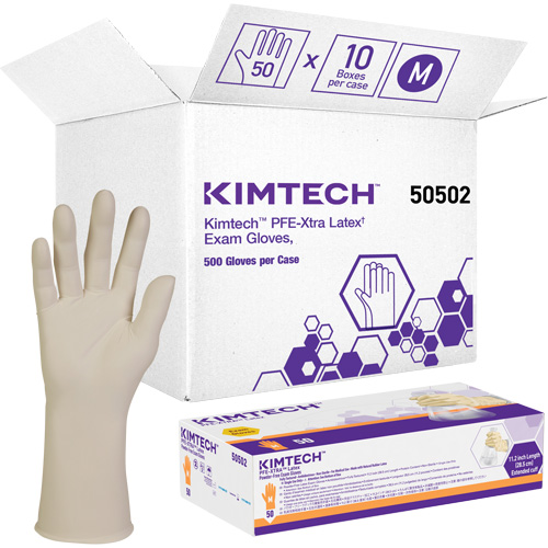 Kimtech XTRA-PFE Medical Gloves, Medium, Latex, 6-mil, Powder-Free, White, Class 2 O-Max