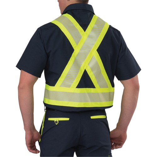 Ripstop High Visibility Short Sleeved Shirt, Polyester, Medium (Tall), Navy Blue O-Max
