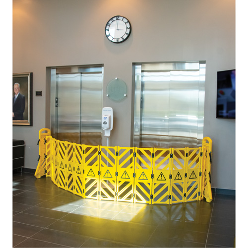 Portable Mobile Barrier, 40" H x 13' L, Yellow O-Max