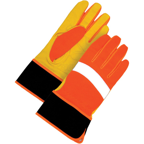 High Visibility Gloves, Size Large, Grain Leather Palm O-Max