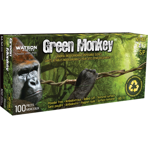 Gants 5559PF Green Monkey, Petit, Nitrile, 4 mils, Sans poudre, Vert O-Max