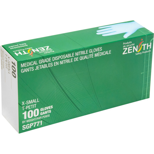 Gants jetables de calibre m&eacute;dical r&eacute;sistants &agrave; la perforation, T-petit, Nitrile, 4,5 mils, Sans poudre, Bleu, Classe 2 O-Max