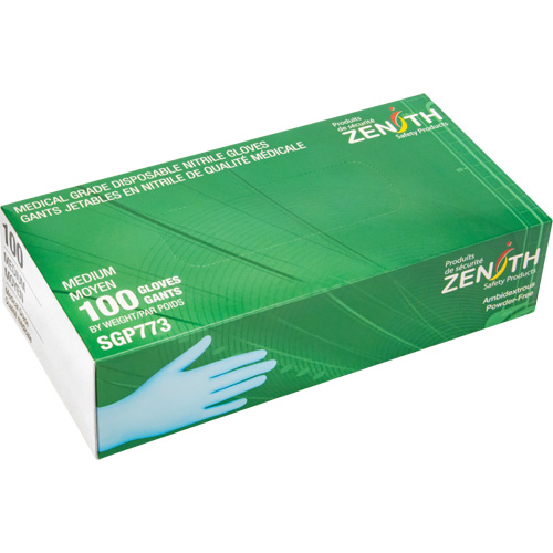 Gants jetables de calibre m&eacute;dical r&eacute;sistants &agrave; la perforation, Moyen, Nitrile, 4,5 mils, Sans poudre, Bleu, Classe 2 O-Max