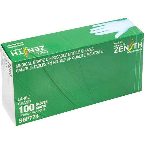 Puncture-Resistant Medical-Grade Disposable Gloves, Large, Nitrile, 4.5-mil, Powder-Free, Blue, Class 2 O-Max