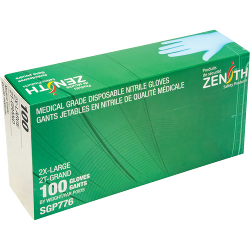 Puncture-Resistant Medical-Grade Disposable Gloves, 2X-Large, Nitrile, 4.5-mil, Powder-Free, Blue, Class 2 O-Max
