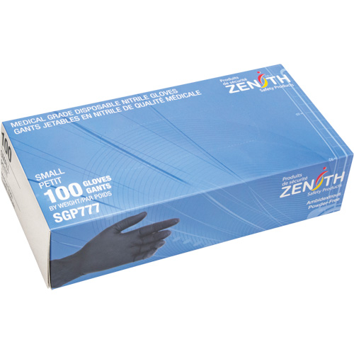 Puncture-Resistant Medical-Grade Disposable Gloves, Small, Nitrile, 5-mil, Powder-Free, Black, Class 2 O-Max