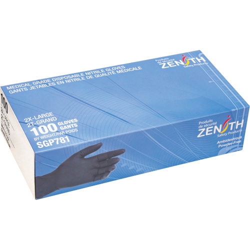 Puncture-Resistant Medical-Grade Disposable Gloves, 2X-Large, Nitrile, 5-mil, Powder-Free, Black, Class 2 O-Max