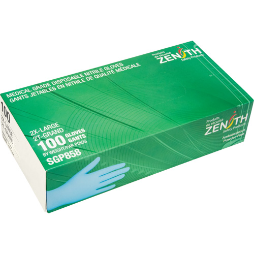 Puncture-Resistant Medical-Grade Disposable Gloves, 2X-Large, Nitrile, 3.5-mil, Powder-Free, Blue, Class 2 O-Max