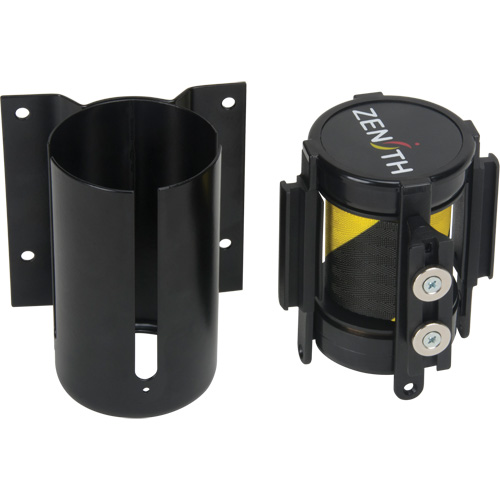 Barri&egrave;re &agrave; fixation murale avec ruban magn&eacute;tique, Acier, Fixation par vis, 7', Ruban Noir et jaune O-Max