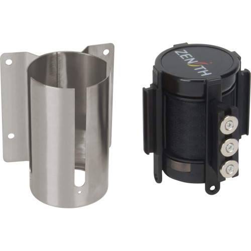 Barri&egrave;re &agrave; fixation murale avec ruban magn&eacute;tique, Acier, Fixation par vis, 12', Ruban Noir O-Max