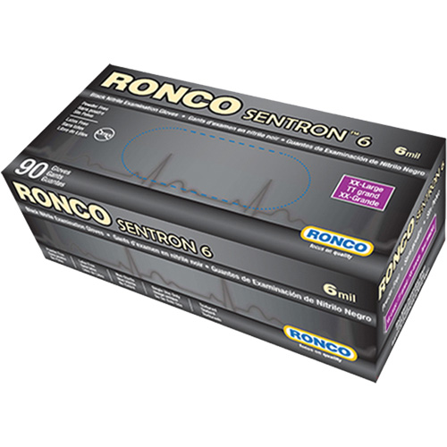 Sentron 6 Disposable Examination Gloves, 2X-Large, Nitrile, 6-mil, Powder-Free, Black, Class 2 O-Max