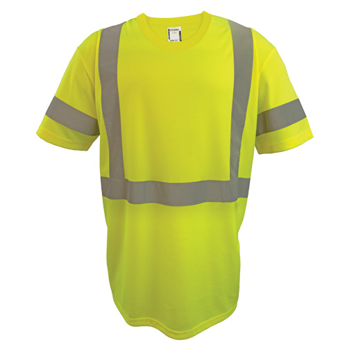 Short Sleeve Safety T-Shirt, Polyester, 2X-Large, High Visibility Lime-Yellow O-Max