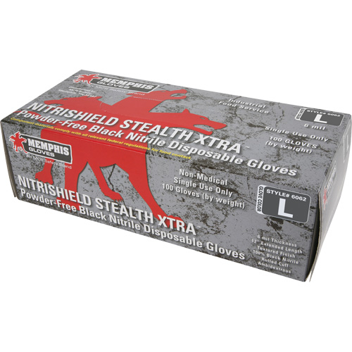 Gants jetables NitriShield Stealth Extra, Grand, Nitrile, 6 mils, Sans poudre, Noir O-Max