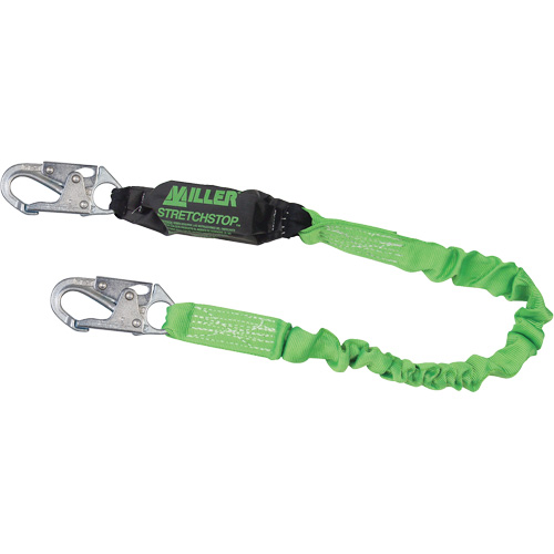 Longe &agrave; amortisseur de choc Miller StretchStop, 6', Point d'ancrage &agrave; Mousqueton verrouillable, Mousqueton verrouillable aux jambes, Polyester O-Max