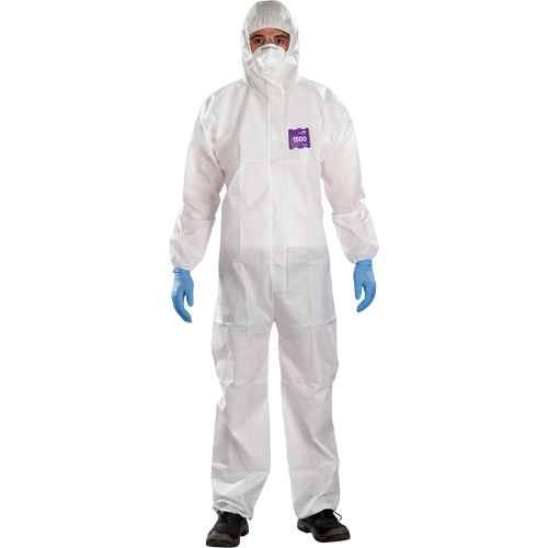 Alphatec Microchem Coveralls with Collar, Large, White, SMS O-Max