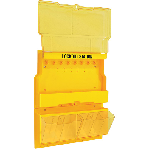 Deluxe Lockout Station with Cover and Trilingual Labels, None Padlocks, 32 Padlock Capacity, Padlocks Not Included O-Max
