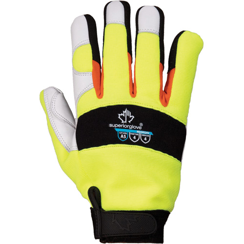 ClutchGear&reg; High-Visibility Mechanic's Gloves, Grain Goatskin Palm, Size Medium O-Max