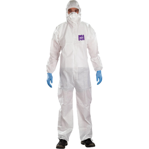 AlphaTec Microchem&reg; 3-Piece Chemical Resistant Coveralls with Hood, 2X-Large, White O-Max