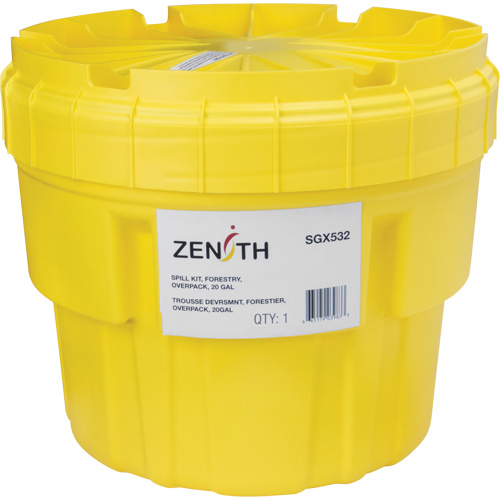 Trousse d'&eacute;quipement de lutte contre les d&eacute;versements, Huile seulement/Universel, Overpack, Absorbance de 20 gal. US O-Max