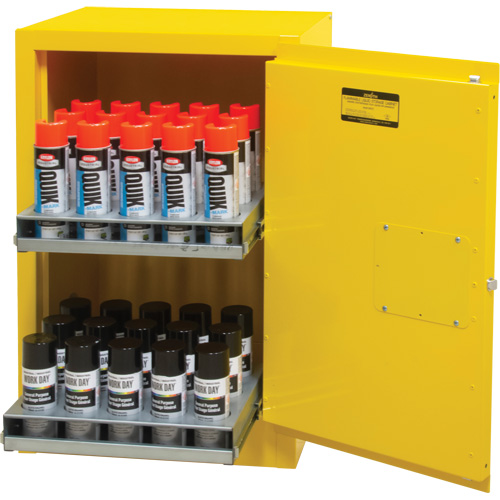 Flammable Aerosol Storage Cabinet, 12 gal., 1 Door, 23" W x 35" H x 18" D O-Max