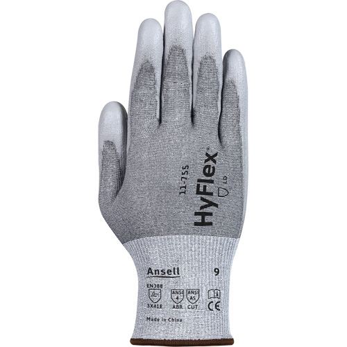 Gants r&eacute;sistants aux coupures 11-755  Hyflex, Taille 6, Calibre 18, Rev&ecirc;tement Polyur&eacute;thane, Enveloppe en Polyester/PEHP/Tungst&egrave;ne/Spandex, ASTM ANSI niveau A5/EN 388 niveau E O-Max