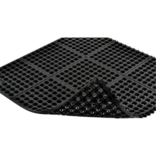 Tapis antifatigue &agrave; imbrication Cushion-Ease 550, &agrave; fentes, 3' x 3' x 3/4", Noir, Caoutchouc O-Max