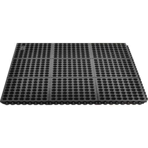 Tapis antifatigue &agrave; imbrication Cushion-Ease 550, &agrave; fentes, 3' x 3' x 3/4", Noir, Caoutchouc O-Max