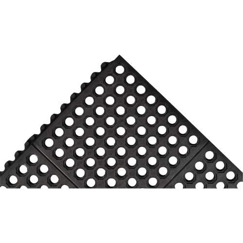 Tapis antifatigue &agrave; imbrication Cushion-Ease 550, &agrave; fentes, 3' x 3' x 3/4", Noir, Caoutchouc O-Max