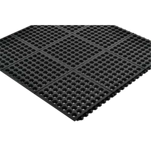 Tapis antifatigue &agrave; imbrication Cushion-Ease 550, &agrave; fentes, 3' x 3' x 3/4", Noir, Caoutchouc O-Max